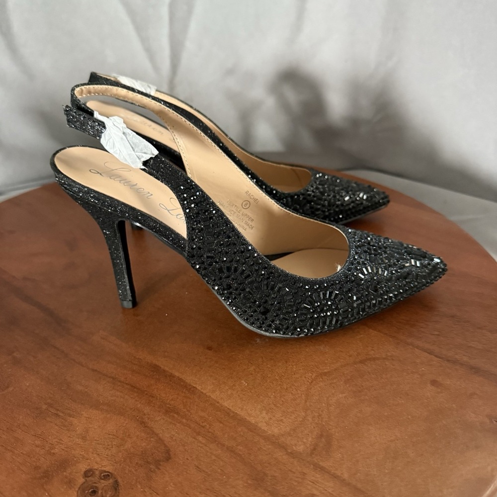 Lauren Lorraine Rachel Women's Heels Shoes Rhinestones Black‎ Slingback Size 8 - Picture 6 of 14